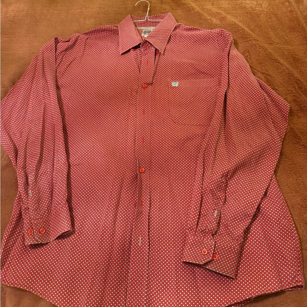 Cinch Red and White Patterned Button Down Shirt